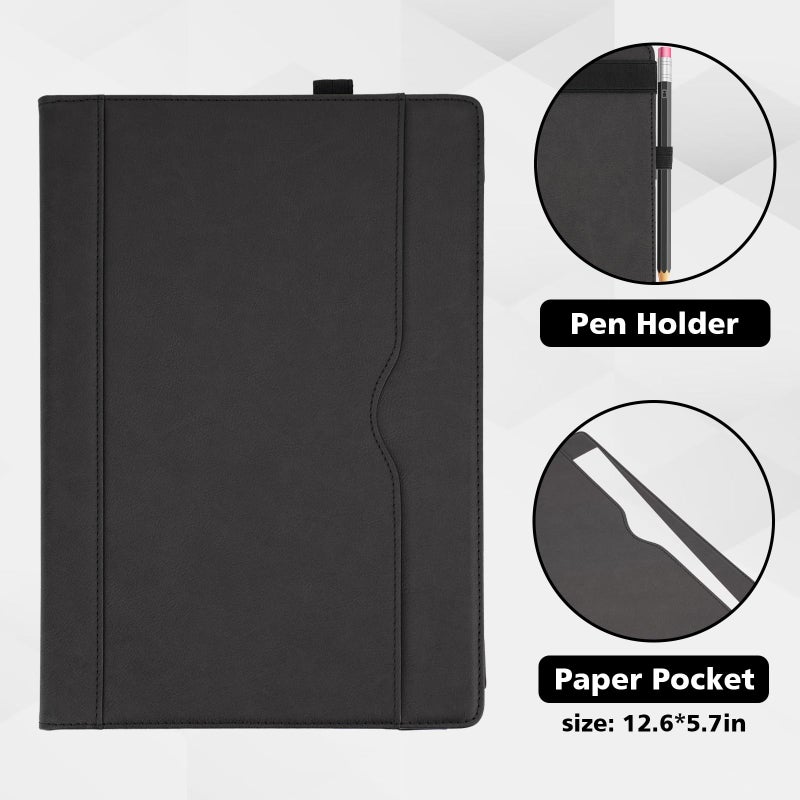 TT TYTX TYTX Compatible with MacBook Air 13 Inch Leather Case, for Model A2337 M1 A2179 A1932 2018-2021 Retina Display Touch ID, PU Leather Laptop Case with Pocket for Papers and Pen Holder, Black - Image 5